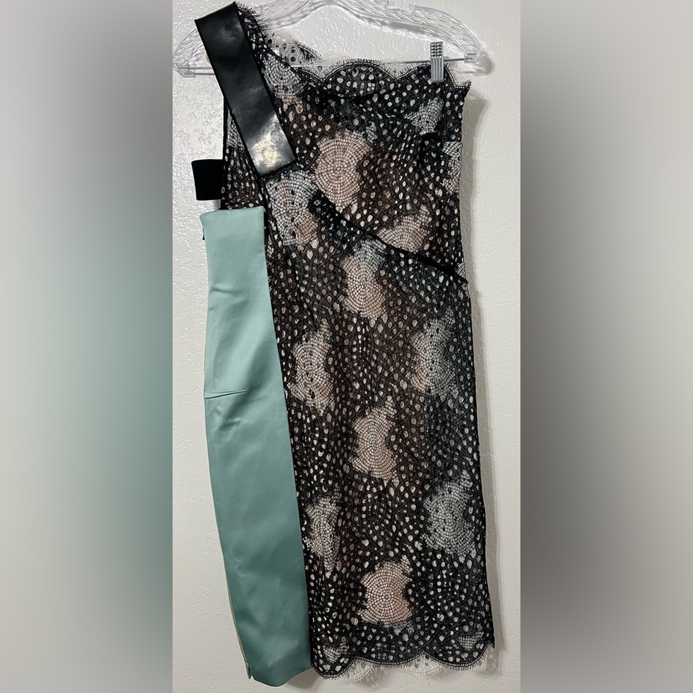 Roland Mouret One-Shoulder Lace Cocktail Dress Black Teal Designer - Picture 2 of 11